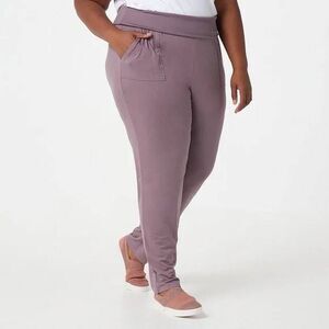 AnyBody Cozy Knit Jersey Foldover Waist Joggers Lounge Sleep Plum